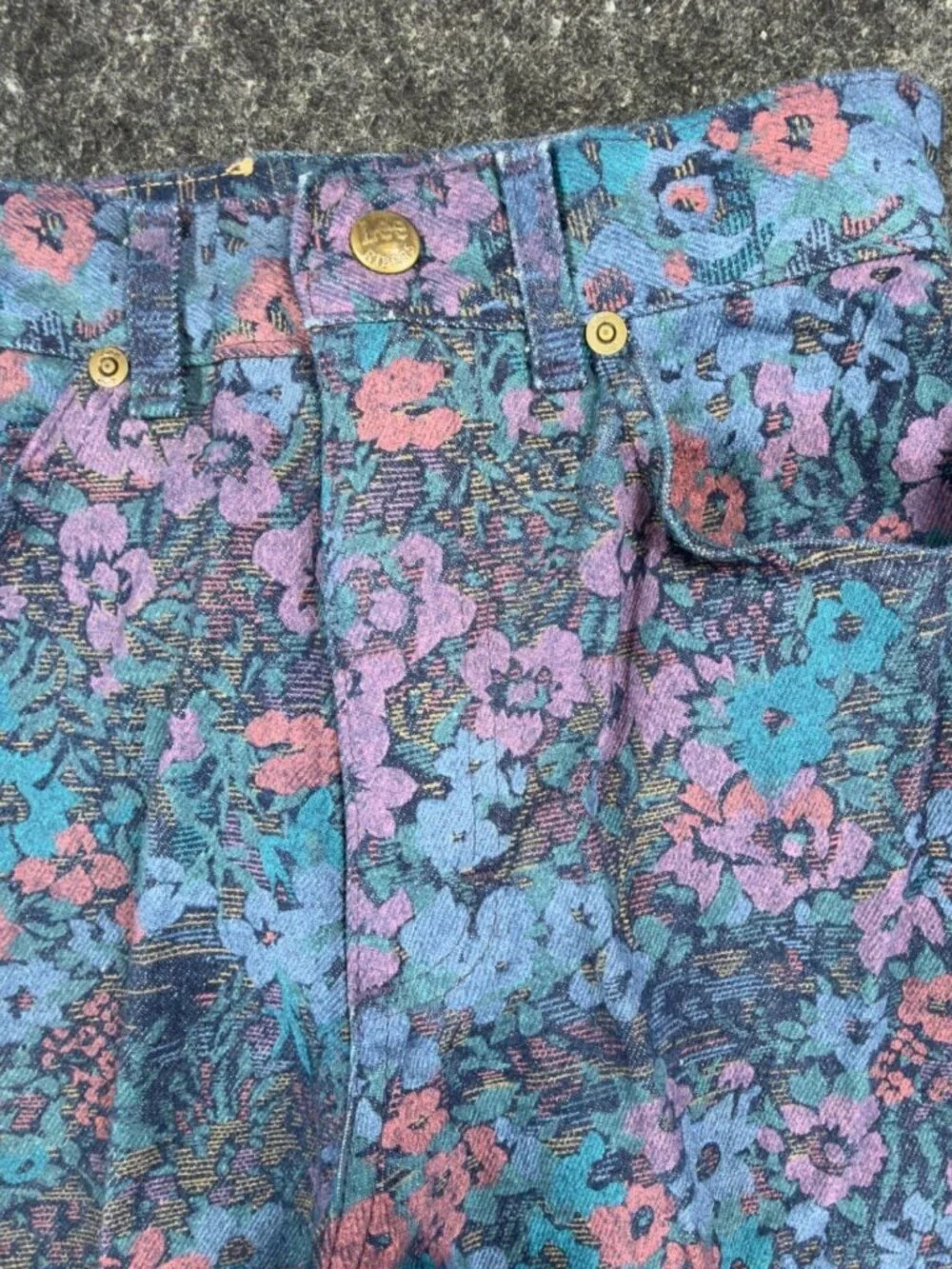Lee Riders Floral Jeans Girls 12 Slim Blue Pink Cotton Vintage NWT 90s